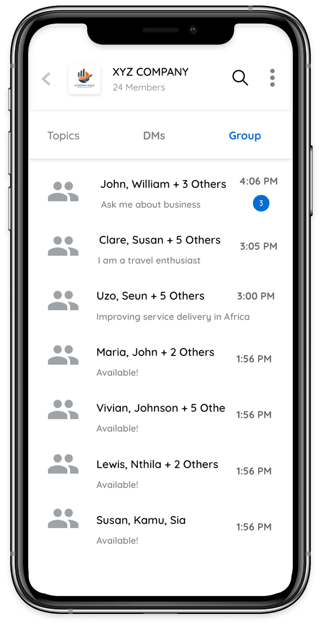 Group chat interface with multiple participants