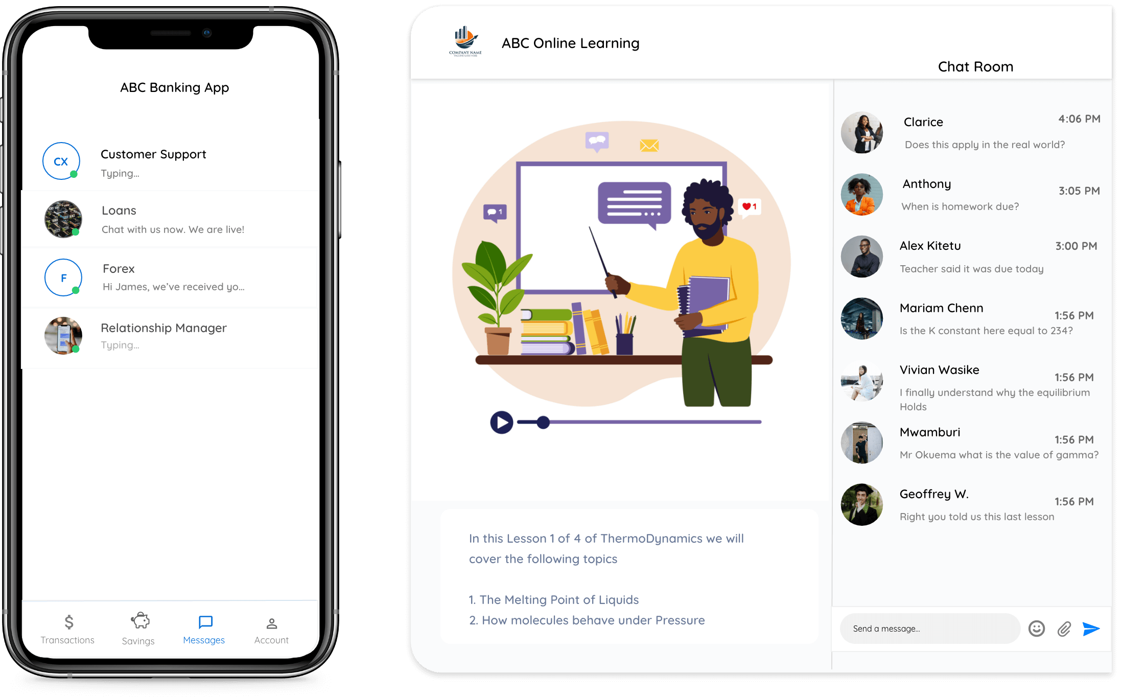 Illustration of Mfereji API enabling chat in mobile apps